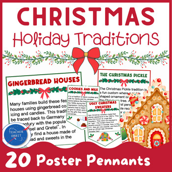 Preview of Christmas Holiday Traditions Poster Pennants | December Learning Classroom Decor
