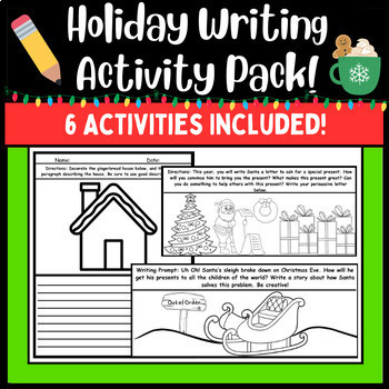 Preview of Christmas Holiday Writing Activities Bundle- Grades 2-4- No Prep!