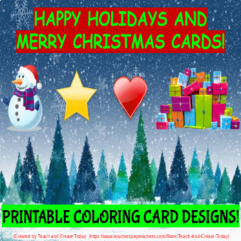 Preview of Christmas Holidays Coloring Cards 10 different printable designs Google Slides