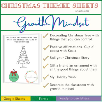 Preview of Christmas Holidays Growth Mindset -printable worksheets & digital activities