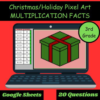 Preview of Christmas/Holidays PIXEL ART Multiplication Facts 3.OA.7 Activity Self Grading