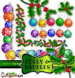 Christmas Holly & Baubles Holiday Clip Art Page Decorations