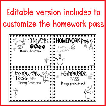 editable christmas homework pass