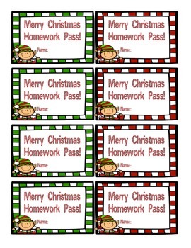 Preview of Christmas Homework Pass FREEBIE