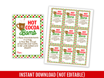 Preview of Christmas Hot Cocoa Bomb Gift Tags, Chocolate Bomb Instructions Card