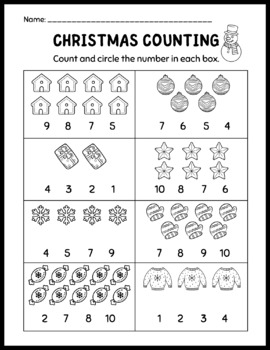 Christmas How Many? Count and circle the correct number I Numbers 1-10