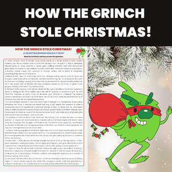 Preview of How the Grinch Stole Christmas Reading Comprehension Worksheet