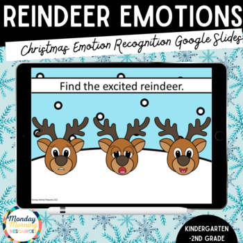 Preview of Christmas Identifying Feelings and Emotions Christmas Reindeer Google Slides