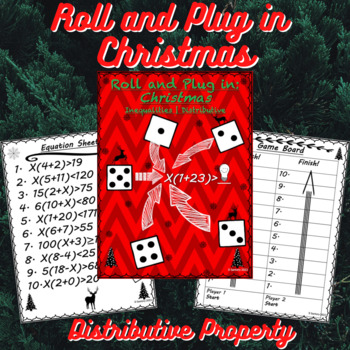 Preview of Christmas Inequality Equations Worksheet | Distributive Property | 5th/6th Grade