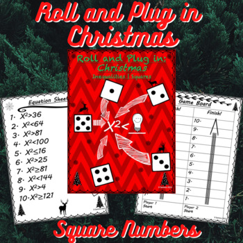Preview of Christmas Inequality Equations Worksheet | Square Numbers | 5th/6th Grade Math