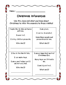 Christmas Inferences Riddles By Smiles From Second Grade Tpt