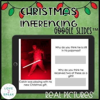 Preview of Christmas Inferencing with Real Pictures Google Slides™