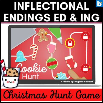 Preview of Christmas Inflectional Endings ed and ing Review for Boom Cards