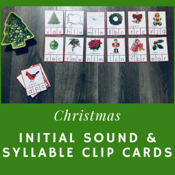 Preview of Christmas Spanish - Initial Sound & Syllables Clip Cards (Print)