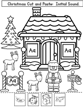 Christmas Beginning Sounds Practice Activity, Cut and Paste Worksheets