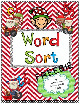 Preview of Christmas Inspired Phonics Word Sort Freebie With Digraphs (ch, sh, th)