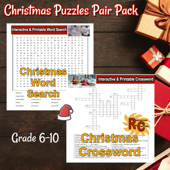 Preview of Christmas Interactive & Printable Word Search & Crossword Pair Pack 6-10th
