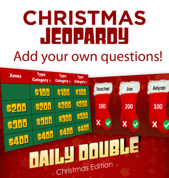 Preview of Christmas Jeopardy Trivia PowerPoint Game - (Score, Timer, Wager on Mac & PC)