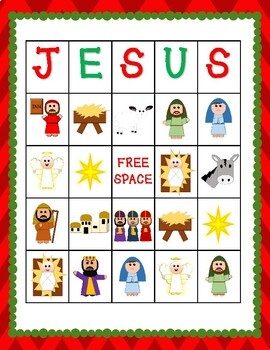 Christmas Jesus Bingo Game & Song Lyrics for Christian Nativity Bible ...