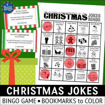 Preview of Christmas Jokes Bingo Game and Bookmarks to Color