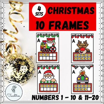 Preview of Christmas Kindergarten 10 Frame Cards for Counting Games | Count Objects to 20