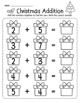 Christmas Kindergarten Addition To 10 Math Number Printables Worksheets