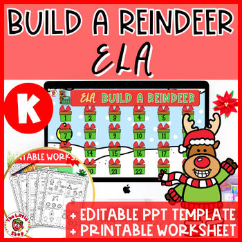 Preview of Christmas Kindergarten ELA Build-A-Reindeer Game + Printable Worksheet