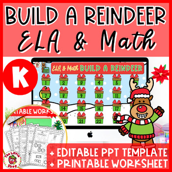 Preview of Christmas Kindergarten ELA & Math Build-A-Reindeer Game + Printable Worksheet