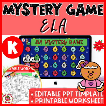 Preview of Christmas Kindergarten ELA Mystery Game - PPT Game + Printable Worksheet
