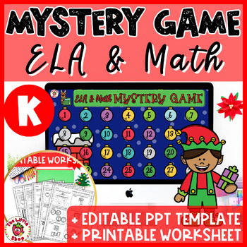 Preview of Christmas Kindergarten Math ELA Mystery Game - PPT Game+ Printable Worksheet