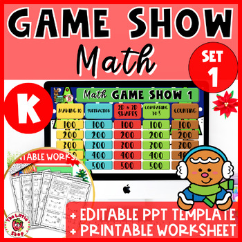 Preview of Christmas Kindergarten Math Game Show - PPT Game + Printable Worksheet SET 1