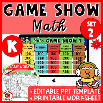 Preview of Christmas Kindergarten Math Game Show - PPT Game + Printable Worksheet SET 2