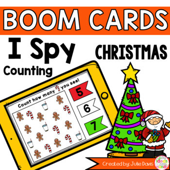 Preview of Christmas Kindergarten Math Games | Counting Boom Task Cards