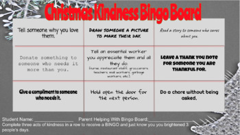 Preview of Christmas Kindness Bingo Board