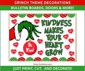 Preview of Grinch Christmas Kindness Bulletin Board Decor & Activity - INSTANT DOWNLOAD PDF