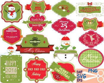 Download Christmas Labels Happy New Year 2016 Clip Art Cutting Badge Svg Tags Retro 36s PSD Mockup Templates