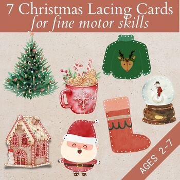 Preview of Christmas Lacing Cards, Xmas Fine Motor Activity, Occupational Therapy, Holiday