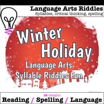 Preview of Christmas Language Arts Riddles Syllables Spelling Game Google Slides™ Option