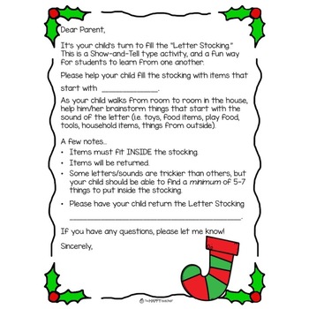 Christmas Letter Stocking Activity: Note to Parents FREEBIE by TheHappyTeacher