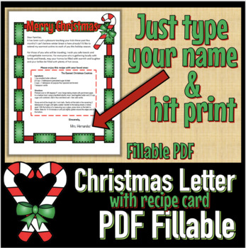 Preview of Christmas Letter to Families (Fillable PDF- just add your name) includes recipe
