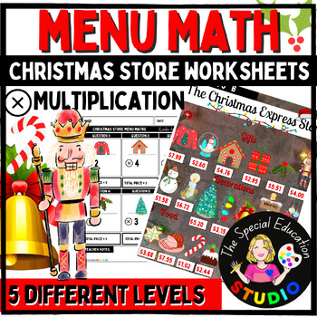 Preview of Christmas functional math special education life skills Menu Math differentiated
