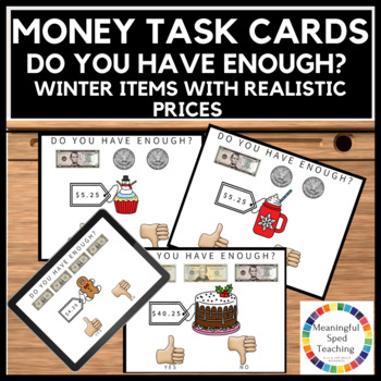 Preview of Christmas Life Skills Yes and No Money Math Questions Printable Task Cards