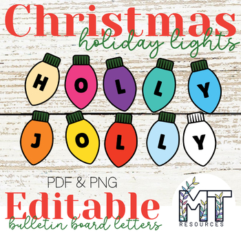 Preview of Christmas Lights Bulletin Board Letters - PDF Editable