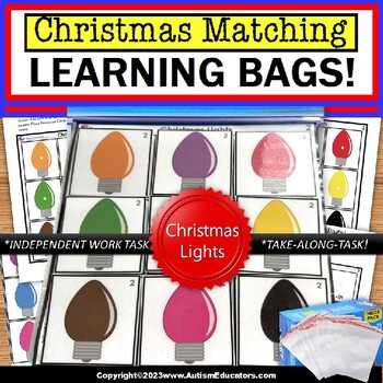 Preview of Christmas Lights Match Pictures Learning Bag for Special Education and Reading