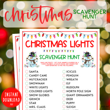 Christmas Lights Scavenger Hunt Activity | Holiday Seasonal Brain Break ...
