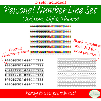 Preview of Christmas Lights Themed, Horizontal Number Line PDF