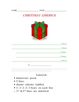 Preview of Christmas Limerick Poetry Form