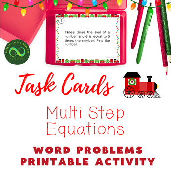Preview of Christmas Task Cards - Multi Step Equations Word Problems w/ Variables on 1 side