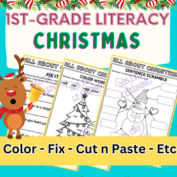 Preview of Christmas Literacy Activities, December No Prep Kindergarten, First Grade