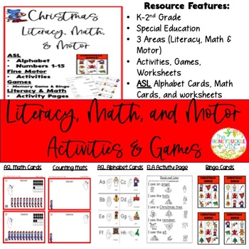 Preview of Christmas Literacy, Math and Motor Activities and Games